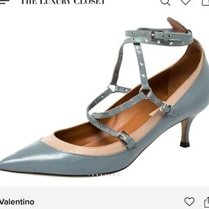 Valentino Blue/Beige Leather Kitten Heels